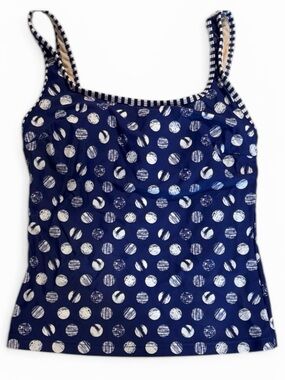 Relativity Navy Polka Dot Designed Swim Top with Striped Trim Size 6
